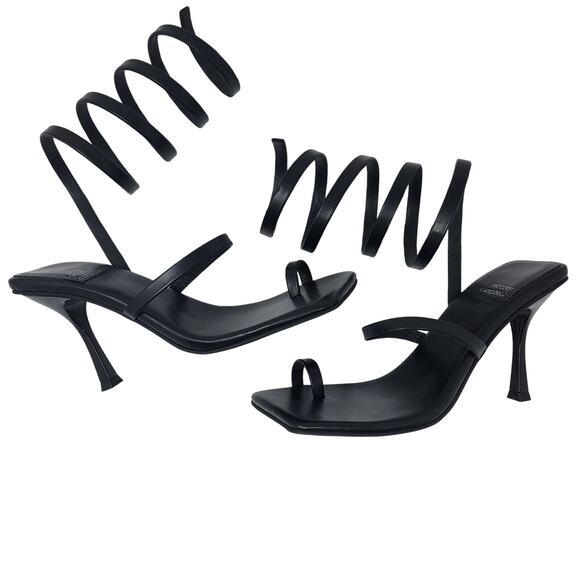 Jeffrey Campbell Luzia Sandals Women 6.5 Black Ankle Wrap Square Toe Stilettos - Picture 1 of 7